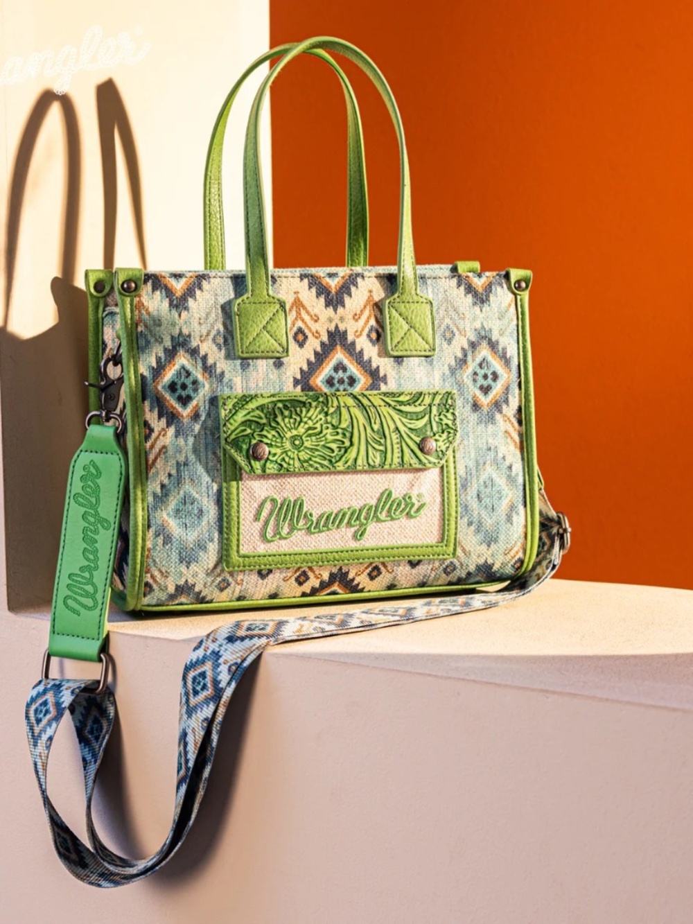 Wrangler Southwestern Pattern Dual Sided Print Concealed Carry Tote/Crossbody